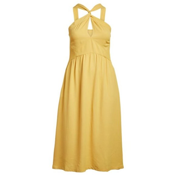 🆕REISS Orla Halter Midi Dress Yellow 10 - Picture 8 of 15